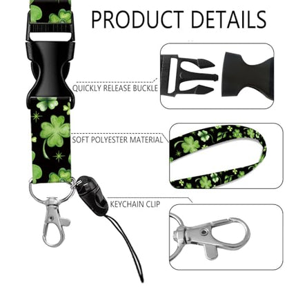 ID Badge Holder with Lanyard Fashionable ID Card Holders with Retractable Lanyards Soft Fiber Metal Clip Sturdy Buckle for Key Wallet Work Nurse Teacher (Green Leaves) - color: Green Leaves