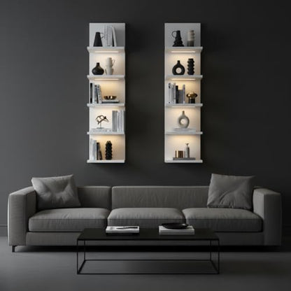 5 Tier Wall Shelf Unit, White Shelves,Lack Shelf, Wall Shelves for Bedroom，Office,Bathroom, Vanity Shelves with LED Light - color: White