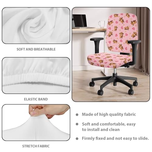Highland Cow Office Chair Cover Dust Proof Computer Chair Seat Cover 2 Piece Dorm Computer Rotating Chair Slipcover Chair Padded Cover Anti-Slip Desk Accessories - color: Highland Cow Valentines