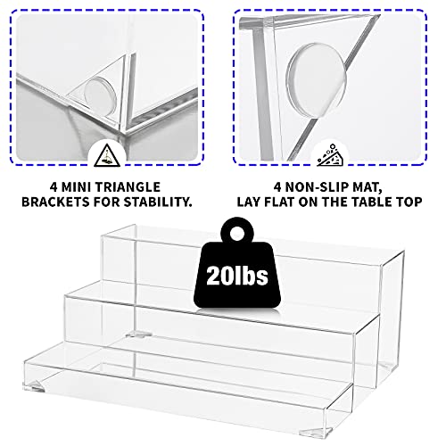 BARsics 3-Tiers Assembled Back Bar Bottle Rack Display, Clear Acrylic Stand Riser 15x6x12 inches