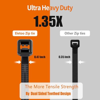 12 Inch Zip Ties Heavy Duty 100 Pack Black Large Cable Ties, 500 LBS Tensile Strength, Self-Locking UV Resistant for Indoor and Outdoor - size: 12-100PCS