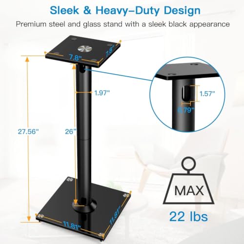 PERLESMITH Universal Floor Speaker Stands for Surround Sound up to 22LB, 27.56 Inch Bookshelf Speaker Stand for Klipsch, Polk, Yamaha & Other Large Satellite, Bookshelf Speakers, Studio Monitors,2P - size: Weight 22 LBS