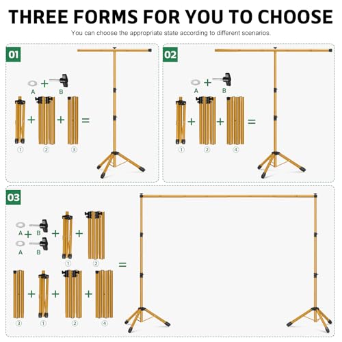 3-in-1 Adjustable Backdrop Stand 10 x 7.5 FT, Portable Photography Background Stand Kit with Carrying Bag, 6 Clamps & 2 Sandbags for Studio, Party, Video, Banner Display, Gold - color: Gold, size: 10x7.5 ft