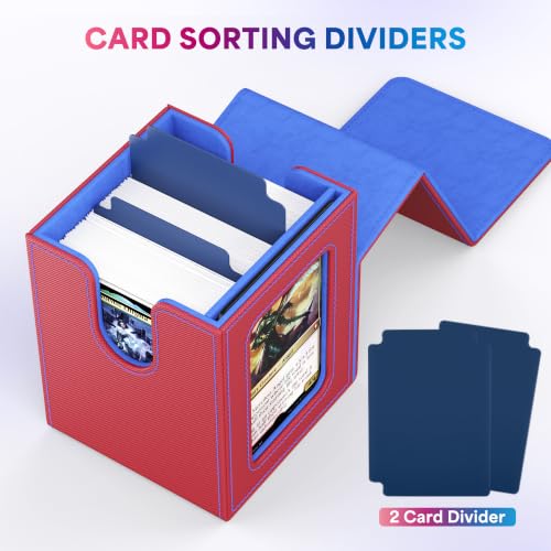 UAONO Card Deck Box for MTG Commander, Independent Commander Display, Fits 100 Double-Sleeved Cards, Magnetic Deck Case for Magic the Gathering TCG, 2 Dividers & 1 Top Loader (Red/Blue) - color: A-Red&Blue