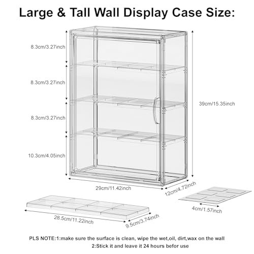 Clear 4 Tiers Acrylic Display Case for Figures Collectibles Wall Mounted Hobby Figurine Display Case with Shelves, Display Shelf Storage Box for Labubu Pop Mart, Action Figures, XXL, 1 Pack - size: XXL-1 Pack