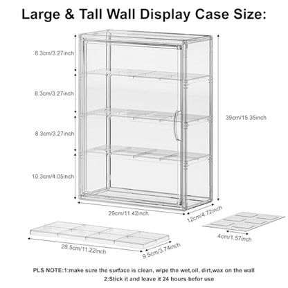 Clear 4 Tiers Acrylic Display Case for Figures Collectibles Wall Mounted Hobby Figurine Display Case with Shelves, Display Shelf Storage Box for Labubu Action Figures, Car Model, XXL, 2 Pack - size: XXL-2 Pack