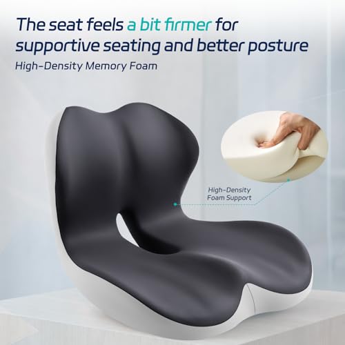 Back and Seat Cushion for Office, Back & Tailbone Pain Relief, Raised Cushion for Lumbar and Butt, Double-Sided Anti-Slip, Improves Sitting Posture, Ergonomic Memory Foam Lumbar Cushion