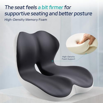 Back and Seat Cushion for Office, Back & Tailbone Pain Relief, Raised Cushion for Lumbar and Butt, Double-Sided Anti-Slip, Improves Sitting Posture, Ergonomic Memory Foam Lumbar Cushion