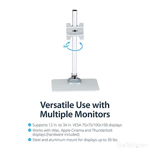 StarTech Single Monitor Stand 34in up to 30.9lb/14kg, Silver (ARMPIVSTND)