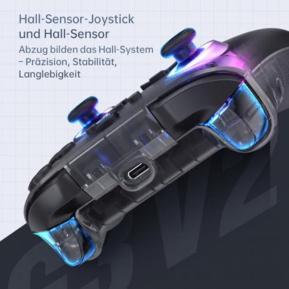 Machenike G3V2 Bluetooth Controller for Pc/Switch/Ios/Android, Hall Effect Joysticks, RGB Lighting Gaming Controller,2 Programmable Buttons,1000mah Battery With Charging Station, Black - color: Black PE