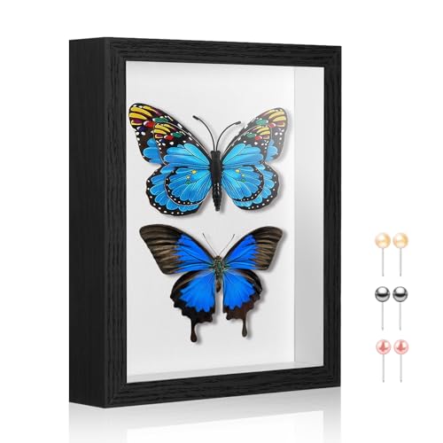 6x8 Shadow Box Picture Frame Display Case with Soft Linen Back-Real Glass,Small Mini Black Deep Shadow Box Frame 6x8 for Insect Medal Display Pet Photo Memorial Flower Craft - color: Black + Thickened Panel + Foam Packaging, size: 6x8