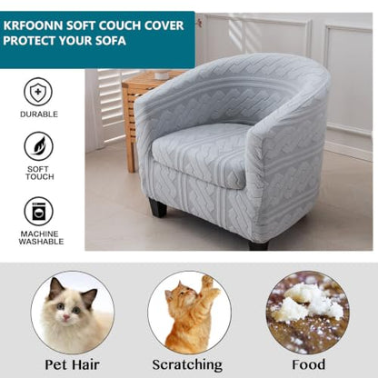 KRFOONN Club Chair Slipcover 2 Piece Stretch Jacquard Round Barrel Chair Covers Removable Tub Chair Slipcover with Elastic Bottom Chair Coverings Furniture Protector Cover for Living Room, T5 - color: Color T5