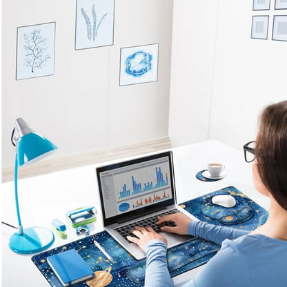 ARTSO Large Mouse Pad and Keyboard Wrist Rest, Ergonomic Mouse Pad with Wrist Support, Non-Slip Desk Mat Protector for Office, Home -Blue Planet Galaxy - color: Blue Planet Galaxy
