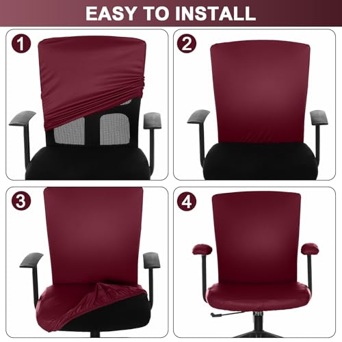 Tallew 4 Pcs Office Chair Covers PU Leather Office Desk Accessories Universal Computer Chairs Cover Stretchable Protective Chair Seat Covers Desk Armrest Cover Slipcovers Rotating Backrest(Burgundy) - color: Burgundy