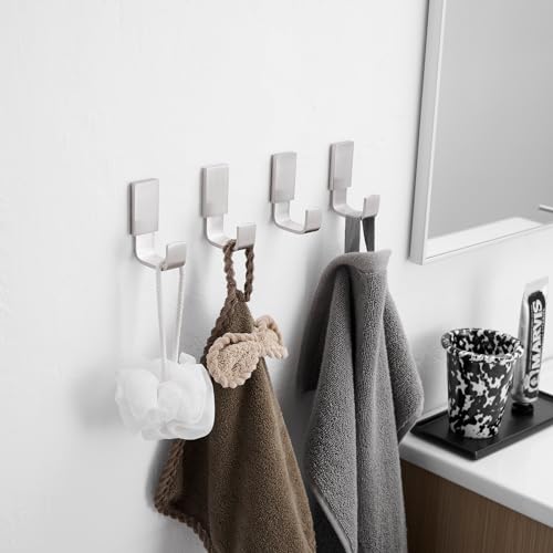 BESy Brass Clothes Hook Single Towel Hook for Bathroom Kitchen Garage Square Style Robe Hooks Coat Hooks Hat Hook, Wall Mounted with Screws, Four Packs, Brushed Nickel - color: Brushed Nickel, size: 4 Pack