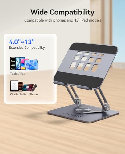 ORICO 360° Rotating Tablet Stand, Height Adjustable Aluminum Alloy Holder for Desk, Foldable Design for iPad Pro/Air/Mini up to 12.9", Samsung Galaxy Tab, Kindle & Switch - FB2, Gray - color: Gray