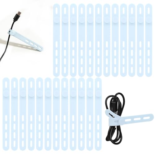 Donruby 24Pcs Silicone Cable Ties - Reusable & Washable with Locking Buckles, Adjustable Fastening Cable Management Straps, Multi-Purpose High Elasticity Cord Organizer (Ice Blue) - color: Blue