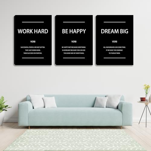 Motivational Affirmation Wall Art Inspirational Poster Prints Encourage Office Wall Decor Art Prints Black Pictures Painting Stretched and Framed Ready to Hang for Living Room Bedroom (36" Wx16 H) - color: Decor-06, size: 12 x 16 inch x 3pcs