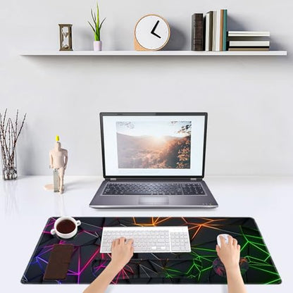 DINKY Gaming Mouse Pad Wrist Support Set, Large Desk Mat Protector, XXL Mousepad +Keyboard Wrist Rest+Ergonomic Mouse Wrist Pad +Coaster Desk Pad, Glowing Diamond Grid - color: Glowing Diamond Grid