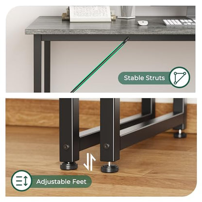 Huuger Computer Desk, 55 Inch Home Office Desk, Gaming Writing Work from Home Study Desk, Large Legroom, Sturdy Metal Frame, Modern Simple, Grey - color: Grey, size: 54inch