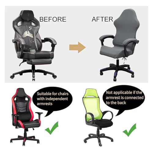 Gaming Chair Cover Set with Armrest Covers, Stretch Ruffled Slipcover for Racing Office Computer Reclining Chairs (Gray) - color: Grey