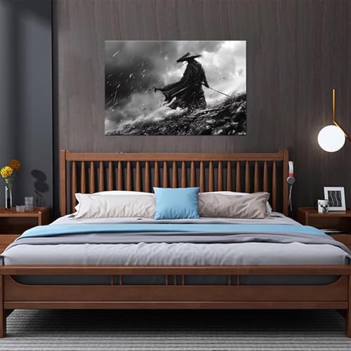 Japanese Samurai Wall Art for Living Room Bedroom - Japanese Picture Canvas Prints Samurai Poster Framed Artwork Ready to Hang(12''H x 16''W) - color: samurai art-1, size: 12"L x 16"W