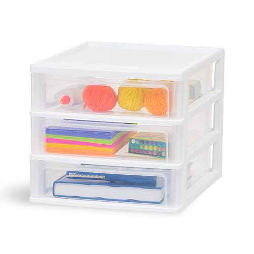 IRIS USA Medium 3-Drawer Stacking Desktop Organizer, 1 Pack, Plastic Drawer Storage Container for Stationery Art Craft Supplies Kitchen Office Garage and Small Business Organization, White - color: White, style: Medium - 1 Pack