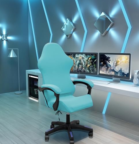 Gaming Chair Cover Set with Armrest Covers, Stretch Ruffled Slipcover for Racing Office Computer Reclining Chairs (Sky-Blue) - color: Sky-blue