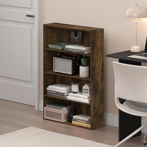 Furinno Basic Book Shelf, 4-Tier Bookcase with Open Shelf, Bookshelf, Cube Storage Organizer, 6 x 24 x 35, for Living Room, Bedroom, Home Office, Amber Pine - color: Amber Pine, size: 4-Tier, 6 x 24 x 35