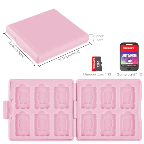 Linkidea Game Card Case Compatible with Nintendo Switch NX /NS, Hard Shell Protective Storage Carrying Box with 12 Card Slots and 12 Micro SD Card Holders (Pink)