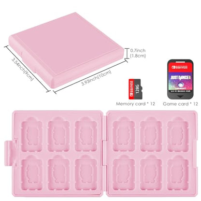 Linkidea Game Card Case Compatible with Nintendo Switch NX /NS, Hard Shell Protective Storage Carrying Box with 12 Card Slots and 12 Micro SD Card Holders (Pink)