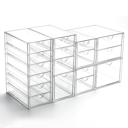 Prsildan 17 Drawers Teacher Toolbox Office Supply Organizer, Set of 4 | Clear Acrylic, Pull Out, Craft Desk Art Supply Accessories Vanity Countertop Bathroom Kitchen Cabinet Makeup Storage - style: 17 Drawers