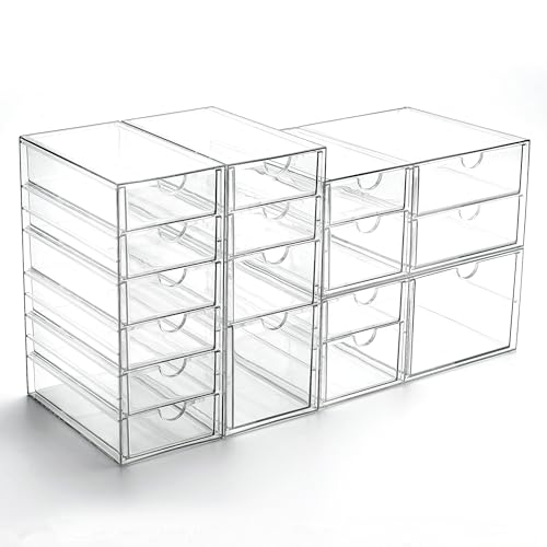 Prsildan 17 Drawers Teacher Toolbox Office Supply Organizer, Set of 4 | Clear Acrylic, Pull Out, Craft Desk Art Supply Accessories Vanity Countertop Bathroom Kitchen Cabinet Makeup Storage - style: 17 Drawers