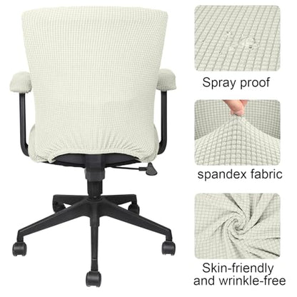 Tallew 4 Pcs Office Chair Covers Set Computer Universal Protective Stretchable Chair Seat Covers Desk Armrest Slipcovers Pads Office Cushion Backrest for Rotating (XL,Cream White) - color: Cream White