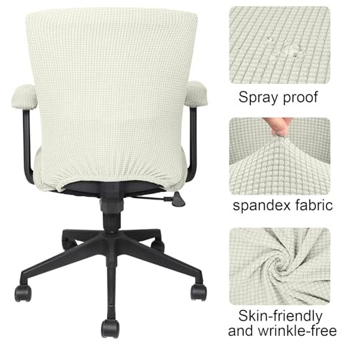 Tallew 4 Pcs Office Chair Covers Set Computer Universal Protective Stretchable Chair Seat Covers Desk Armrest Slipcovers Pads Office Cushion Backrest for Rotating (XL,Cream White) - color: Cream White