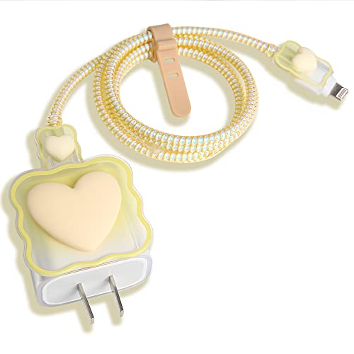 Compatible with iPhone 18W/20W USB-C Charger Cover Lovely 3D Love Heart Waves Clear Soft Charger Protector Cute Cable Saver for iPhone 11 12 13 14 Pro Max Fast Power Adapter, Beige 1 (5in1) - color: Beige 1 (5 in 1)