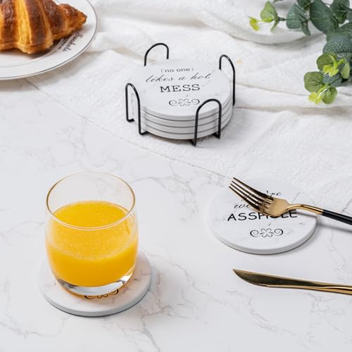 Hoewina 6Pcs Drink Coasters with Holder, Marble Style Ceramic Drink Coaster, Absorbent Coasters Set Suitable for Kinds of Cups, Modern Style Coasters for Coffee Table, 4 Inches（Style 10） - color: Style 10