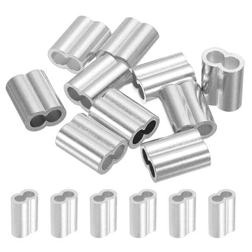 uxcell 15/64" 6mm Aluminum Crimping Loop Sleeve Double Ferrule for Wire Rope Cable Line End, Silver 10pcs - size: 15/64"