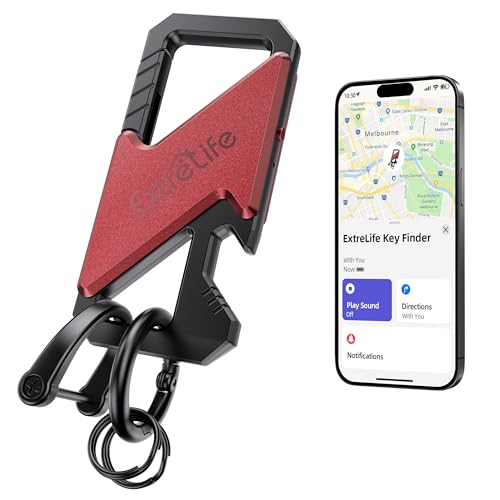 Keychain, Works with Apple Find My, Heavy Duty Keychain Bottle Opener, Carabiner Car Key Chains for Men & Women, Car Key Fob Holder, Anti-Lost Keys Tracker, Smart Keys Finder, Rechargeable, Red - color: Red