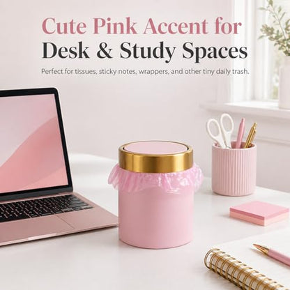 Mini Trash Can with Lid, Small Desktop Waste Bin with Swing Lid, 1.5L / 0.4 Gal Countertop Trash Bin for Desk, Vanity, Bathroom, Coffee Bar and Office, Pink - color: Pink