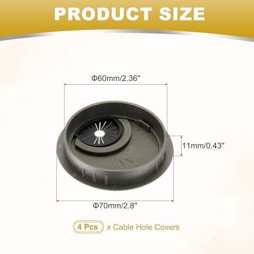 M METERXITY 4-Pack Cable Hole Cover, 2.8 Inch 70mm ABS Desk Cable Wire Cord Grommet Hole Cover for Home/Office Desktop Wire Organizer [Silver] - size: 2.8"