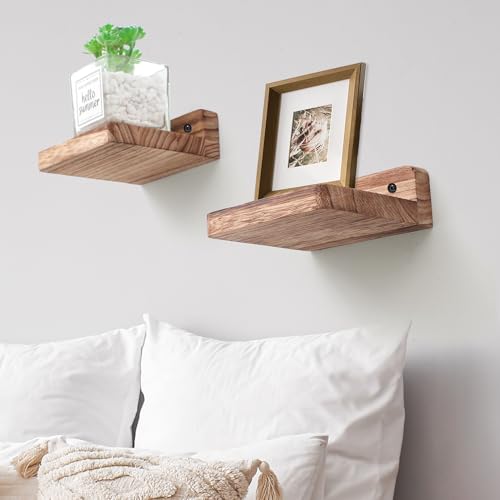 Small Floating Shelf, 4x4 Inch Display Ledges for Wall,Mini Shelves,Rustic Wood Shelf for Bedroom Living Room Bathroom Kitchen (4, Carbonized Black) - color: Carbonized Black, size: 4 Inch-4 Pcs