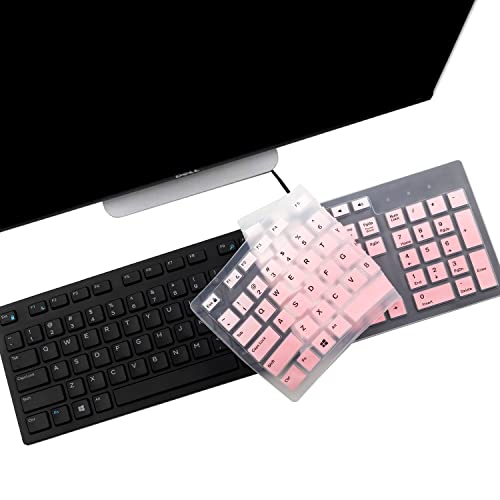 i-Tensodo 2 PCS Keyboard Cover for Dell Inspiron/Optiplex Desktop 5250 3050 3240 5460 7450 7050 3475 3670 3477 |Dell KM636 /Dell KB216 Keyboard US Layout Keyboard Cover - color: OmbrePink+Clear