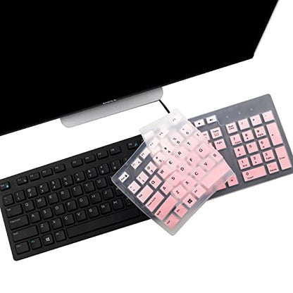 i-Tensodo 2 PCS Keyboard Cover for Dell Inspiron/Optiplex Desktop 5250 3050 3240 5460 7450 7050 3475 3670 3477 |Dell KM636 /Dell KB216 Keyboard US Layout Keyboard Cover - color: OmbrePink+Clear