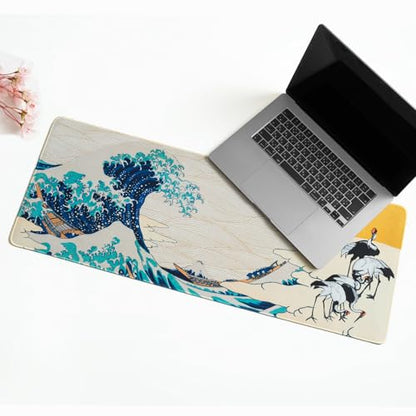 BELLEMOND Japanese Art Desk Mat | Large 31.5x11.8in Anime Mouse Pad for Keyboard & Mouse | Non-Slip Base, Water-Repellent | Original Japanese Design | Waves of Harmony - color: Waves of Harmony