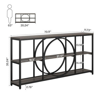 Tribesigns 70.9 inch Sofa Console Table, Extra Long Narrow Entryway Tables with 3 Tier Wood Storage Shelves Metal Frame for Foyer Hallway Living Room Behind Couch, Black Rustic Gray - color: Black Grey