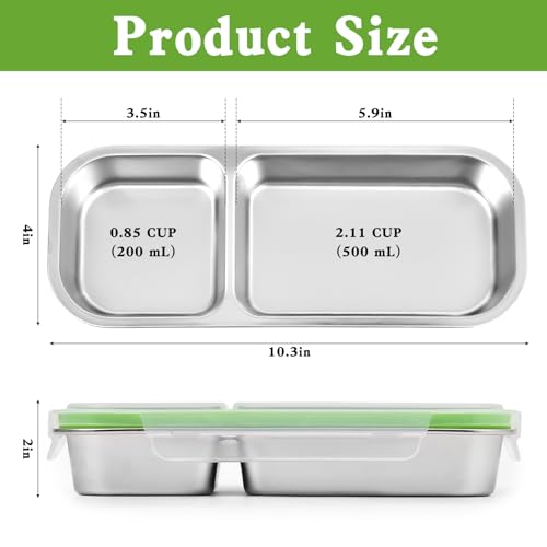 UPTRUST Reusable Stainless Steel Snack Containers with Lids – 2-Compartment and 3-Compartment Leak-Proof Designs for Take-Out Condiments and On-the-Go Snacks - size: 1-Piece 2-Compartment + 1-Piece 3-Compartment