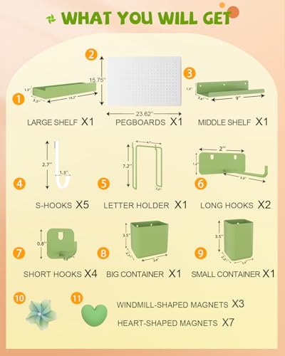 Metal Pegboard Kit — Carbon Steel Pegboards with 26 Accessories, Pegboard Wall Organizer for Home, Office, Study Room, Kitchen, Craft Room & Gaming Setup— 24″ × 16″ White Peg Board - color: White