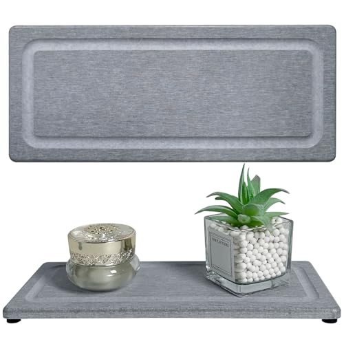 2 PCS Water Absorbing Stone Trays for Bathroom Sink & Kitchen Counter, Fast-Drying Diatomite Sink Coasters, Vanity Tray, Hand Soap Holder with Anti-Skid Pads (11" x 4.7" Gray) - color: 11" X 4.7" Gray