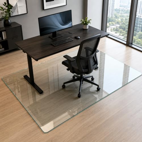 Tempered Glass Chair Mat 60" x 48" - 1/5" Thick, Heavy Duty, Anti-Slip Pads, for Office Chairs on Carpet or Hard Floorr with 4 Anti-Slip Pads, Rolling Glass Chair Mat - size: 60" x 48"